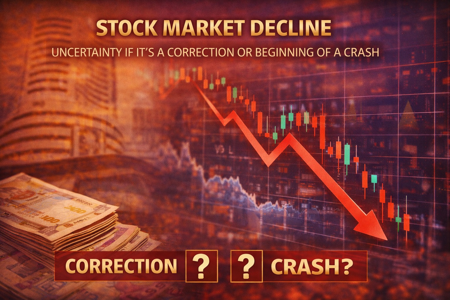 Stock market decline showing uncertainty whether it is a correction or beginning of a crash in Indian markets